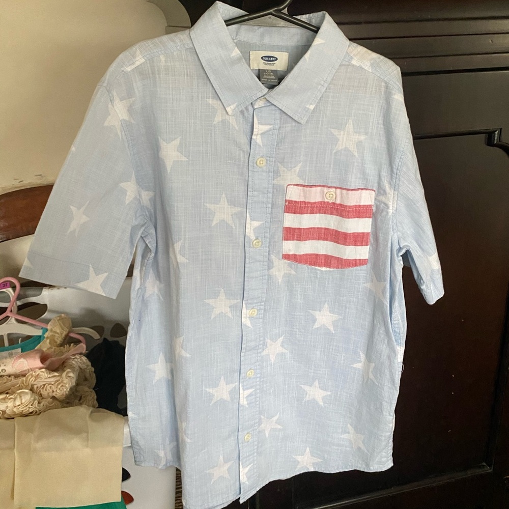 Old Navy Boys Large (10/12) Patriotic Button Up Shirt
